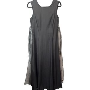 Vintage stunning black maxi formal all linen plunging back full back button down